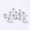 Handmade Porcelain European Beads, with Silver Color Brass Double Cores, Rondelle, White, 15x10~11mm, Hole: 5mm