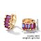 Cute Square Candy Brass Cubic Zirconia Hoop Earrings, Fashionable Versatile Accessories, Golden, Purple, 7x12mm