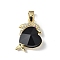 Real 18K Gold Plated Rack Plating Brass Micro Pave Clear Cubic Zirconia Pendants, with Glass, Long-Lasting Plated, Cadmium Free & Lead Free, Dolphin with Heart Charm, Black, 20.5x17x8mm, Hole: 5.5x3.5mm