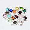 Oval Faceted Silver Color Plated Brass Glass Charms GLAA-O015-S-1