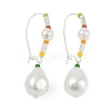 Brass & Glass & Plastic Imitation Pearl Teardrop Hoop Earrings EJEW-Q391-11S-2