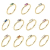 Rectangle Brass with Glass Cuff Rings for Women RJEW-Z111-05G-2