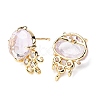 Brass Micro Pave Cubic Zirconia Stud Earring Findings with Natural Amethyst KK-Z096-05G-01-2