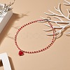 Glass Heart Pendant Necklace with Beaded Chains for Women NJEW-TA00060-2