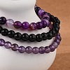 3Pcs 3 Style Natural Amethyst & Black Agate Round Beaded Stretch Bracelets Set PW23030762789-4