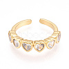 Brass Micro Pave Clear Cubic Zirconia Cuff Rings for Women KK-T074-14G-2