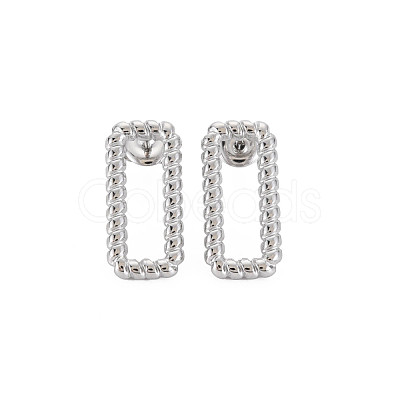 304 Stainless Steel Hollow Rectangle Stud Earrings for Woman EJEW-N097-002P-1