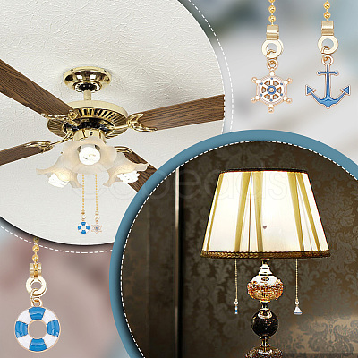 10Pcs 5 Styles Alloy Enamel Charms Ceiling Fan Pull Chain Extenders HJEW-HY00035-1