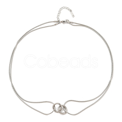 304 Stainless Steel Double Layer Snake Chain 2-Ring Link Necklaces NJEW-R017-01P-1