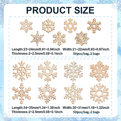 200Pcs Christmas Theme Unfinished Wood Snowflake Sheets FIND-BC0014-53-1