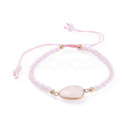 Adjustable Natural Rose Quartz Braided Bead Bracelets BJEW-JB04559-04-1