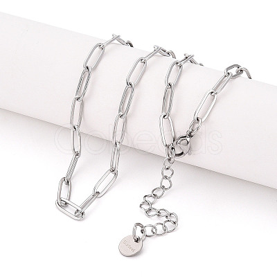 304 Stainless Steel Paperclip Chain Necklace NJEW-D045-14P-03-1