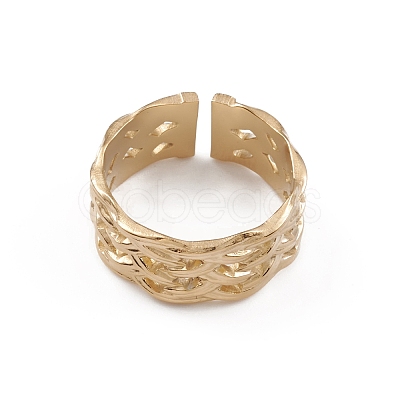 Ion Plating(IP) 304 Stainless Steel Hollow Net Open Cuff Rings for Women RJEW-G285-05G-1