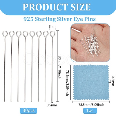 30Pcs 925 Sterling Silver Eye Pins STER-BC0002-59B-1