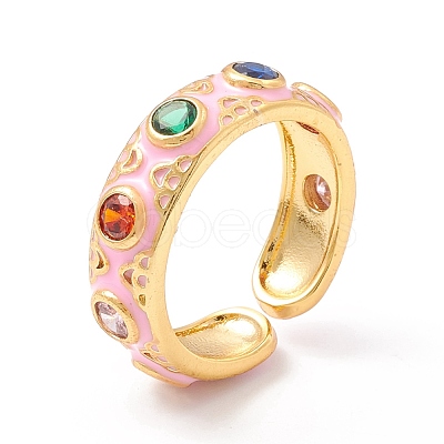 Flat Round Cubic Zirconia Cuff Rings RJEW-C021-04G-1
