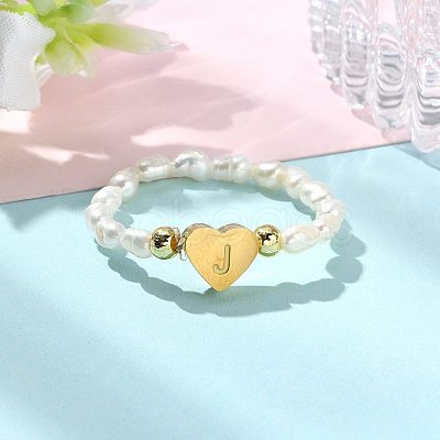 Natural Freshwater Pearl & 304 Stainless Steel Bead Finger Rings RJEW-FS00001-10-1