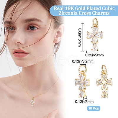 Brass Micro Pave Clear Cubic Zirconia Charms KK-BBC0007-23-1