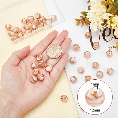 40pcs Handmade Inner Flower Gold Sand Lampwork Round Beads LAMP-OC0001-37-1
