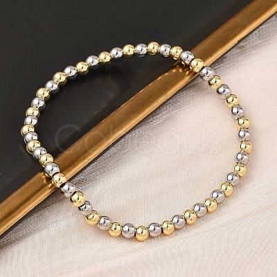 Brass Round Beaded Stretch Bracelets for Men Women BJEW-B148-05B-GP-1