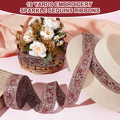 Sparkle Polyester Flower Embroidery Ribbons SRIB-WH0011-266A-1