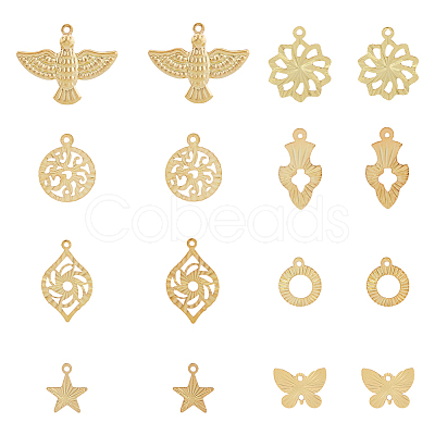 64Pcs 16 Style Rack Plating Brass Pendants KK-FH0006-67-1
