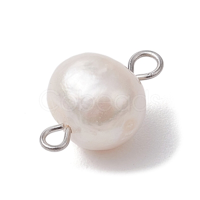 Natural Cultured Freshwater Pearl Connector Charms PALLOY-JF03090-01-1
