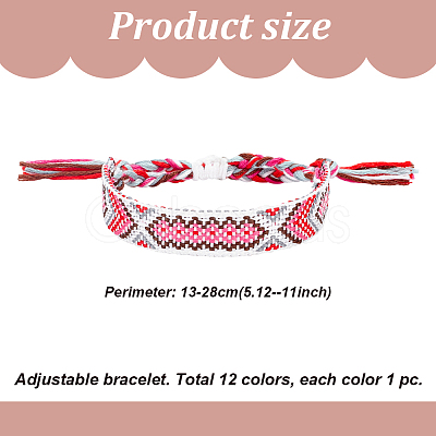 ANATTASOUL 12Pcs 12 Colors Polyester Braided Cord Bracelets Set BJEW-AN0001-56-1