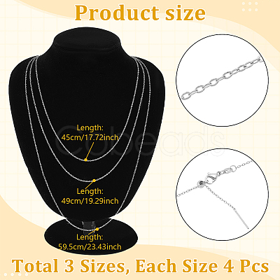 12Pcs 3 Styles 304 Stainless Steel Cable Chain Adjustable Slider Necklaces NJEW-NB0001-36P-1