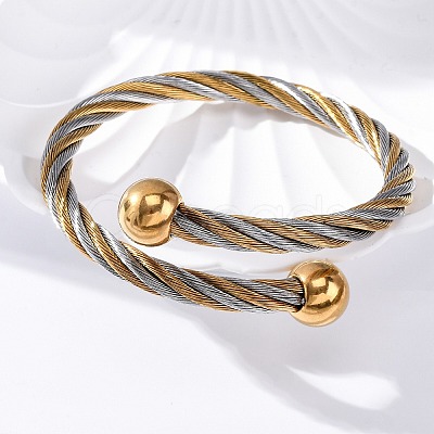 304 Stainless Steel Torque Bangles for Women BJEW-P310-12GP-1