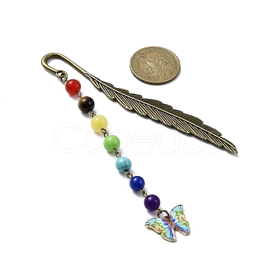 Butterfly Alloy Enamel Pendant Bookmark with Chakra Gemstone Bead AJEW-JK00253-1