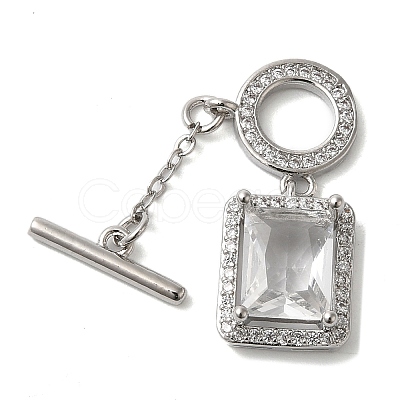 Brass Micro Pave Clear Cubic Zirconia Toggle Clasps KK-N254-87P-1