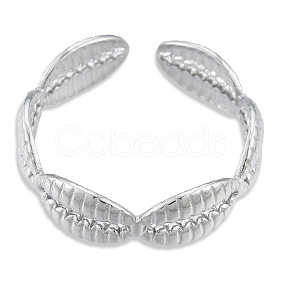 304 Stainless Steel Shell Wrap Open Cuff Ring for Women RJEW-N038-102P-1