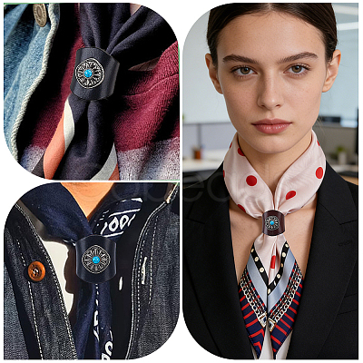 2Pcs 2 Colors Leather & Alloy & Synthetic Turquoise Scarf Clips AJEW-CL0005-24C-1