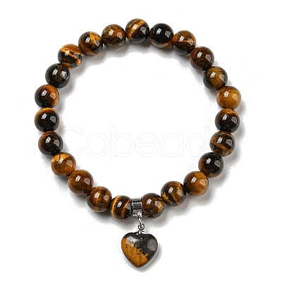 8.5mm Round Natural Tiger Eye Beaded Stretch Bracelets BJEW-C074-01Q-1