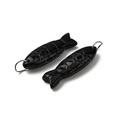 Natural Obsidian Carved Pendants G-G314-01P-07-1