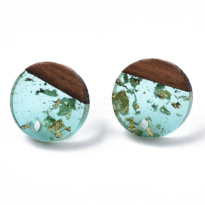 Transparent Resin & Walnut Wood Stud Earring Findings MAK-N032-007A-F02-1