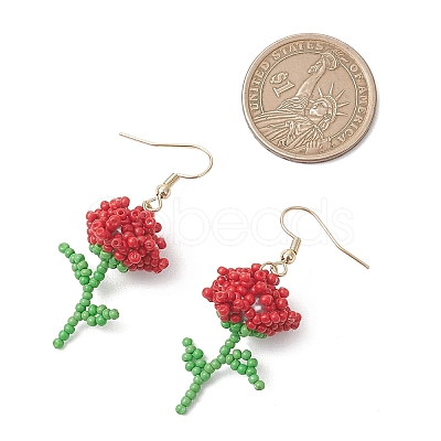 Flower Handmade Glass Seed Beads Dangle Earrings EJEW-MZ00684-01-1