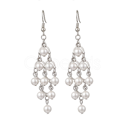 Rhombus 304 Stainless Steel Shell Pearl Dangle Earrings EJEW-TA00770-1