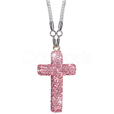 Polymer Clay Rhinestone Cross Pendant Alloy Chain Necklaces NJEW-CN0001-16C-1