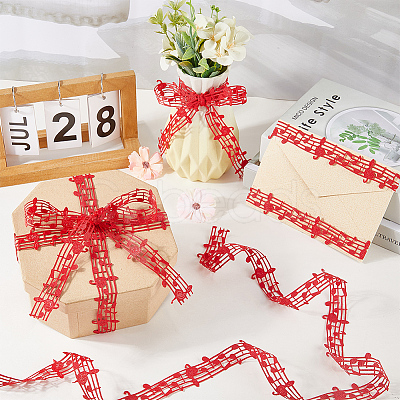 20 Yards Polyester Musical Note Lace Trim Ribbon OCOR-GF0004-44G-1