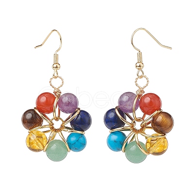 Natural & Synthetic Mixed Gemstones Flower Dangle Earrings and Pendant Necklace SJEW-JS01259-1