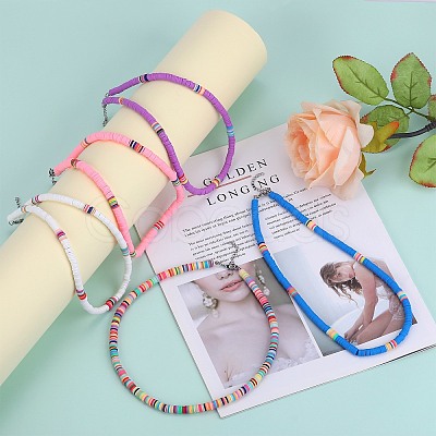 Polymer Clay Heishi Surfer Beaded Necklaces Set NJEW-SW00030-1