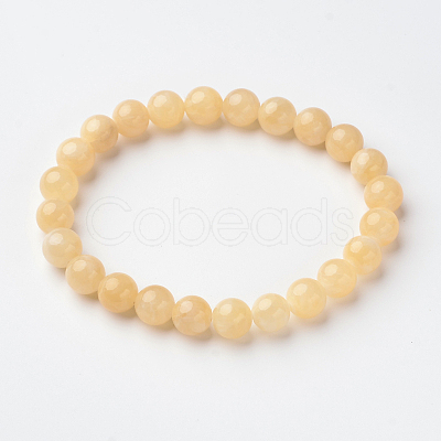 Natural Jade Round Bead Stretch Bracelets BJEW-L593-A05-1