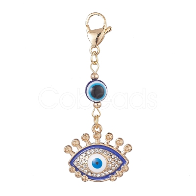 Evil Eye Alloy Enamel with Rhinestone Pendant Decoration HJEW-JM01040-04-1