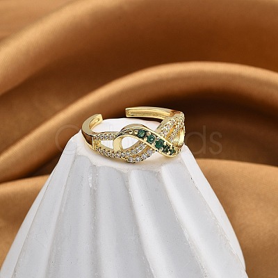 Rack Plating Brass Micro Pave Cubic Zirconia Cuff Finger Rings for Women RJEW-M028-43G-1