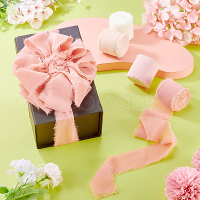 4 Rolls 4 Colors Frayed Polyester Ribbon OCOR-TA0002-87B-1