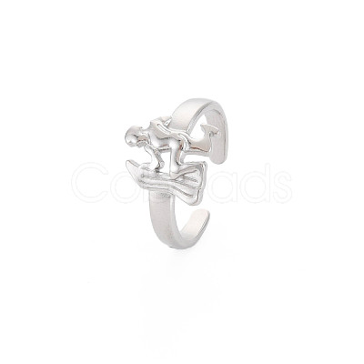 Non-Tarnish 304 Stainless Steel 12 Constellations/Zodiac Signs Open Cuff Ring for Women RJEW-S405-156P-I-1