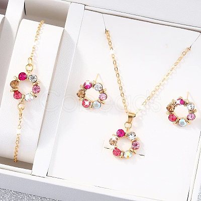 Ring Alloy Rhinestone Pendant Necklaces & Braceleta & Stud Earrings Sets WG4EA96-03-1