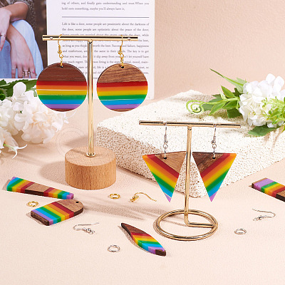 Resin & Walnut Pendants DIY Dangle Earrings Making Kits DIY-TA0011-03A-1