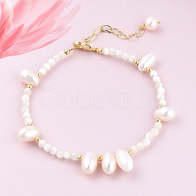 Natural White Shell & Pearl Beaded Bracelet for Women BJEW-T021-01G-1